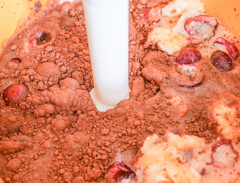 Blending chocolate banana smoothies