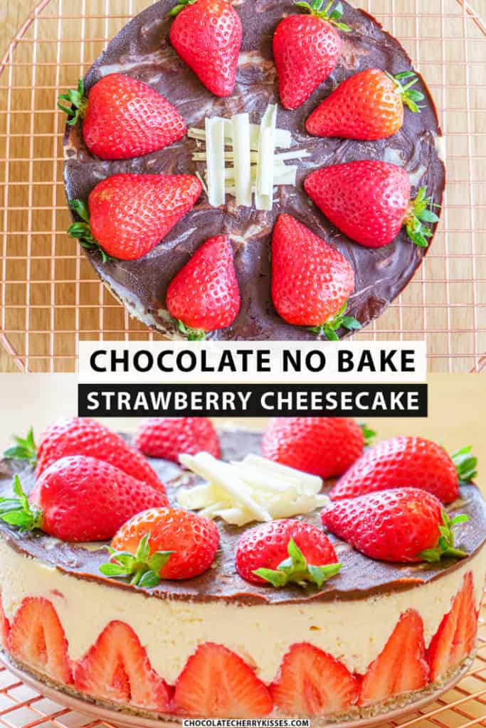 An easy chocolate covered no bake strawberry cheesecake recipe | #Chocolate | #Cheesecake | #DessertRecipes