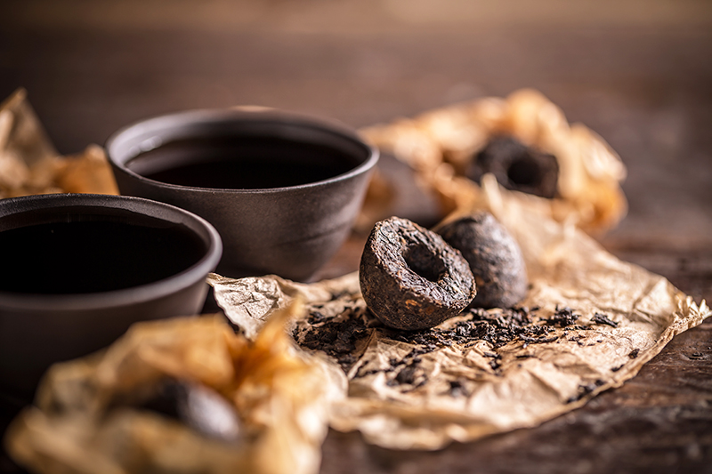 Chinese clay bowls of pu erh tea