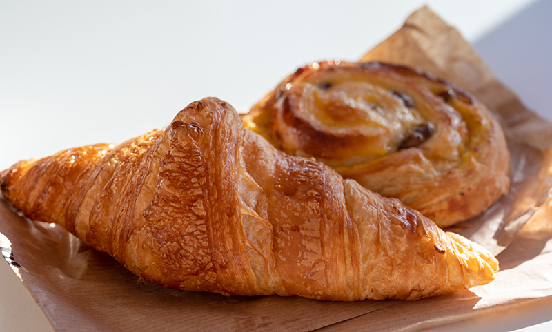Fresh baked croissants and pain aux raisins