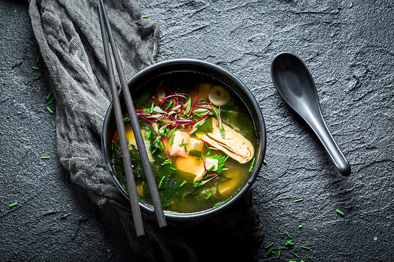 Hot miso soup with salmon